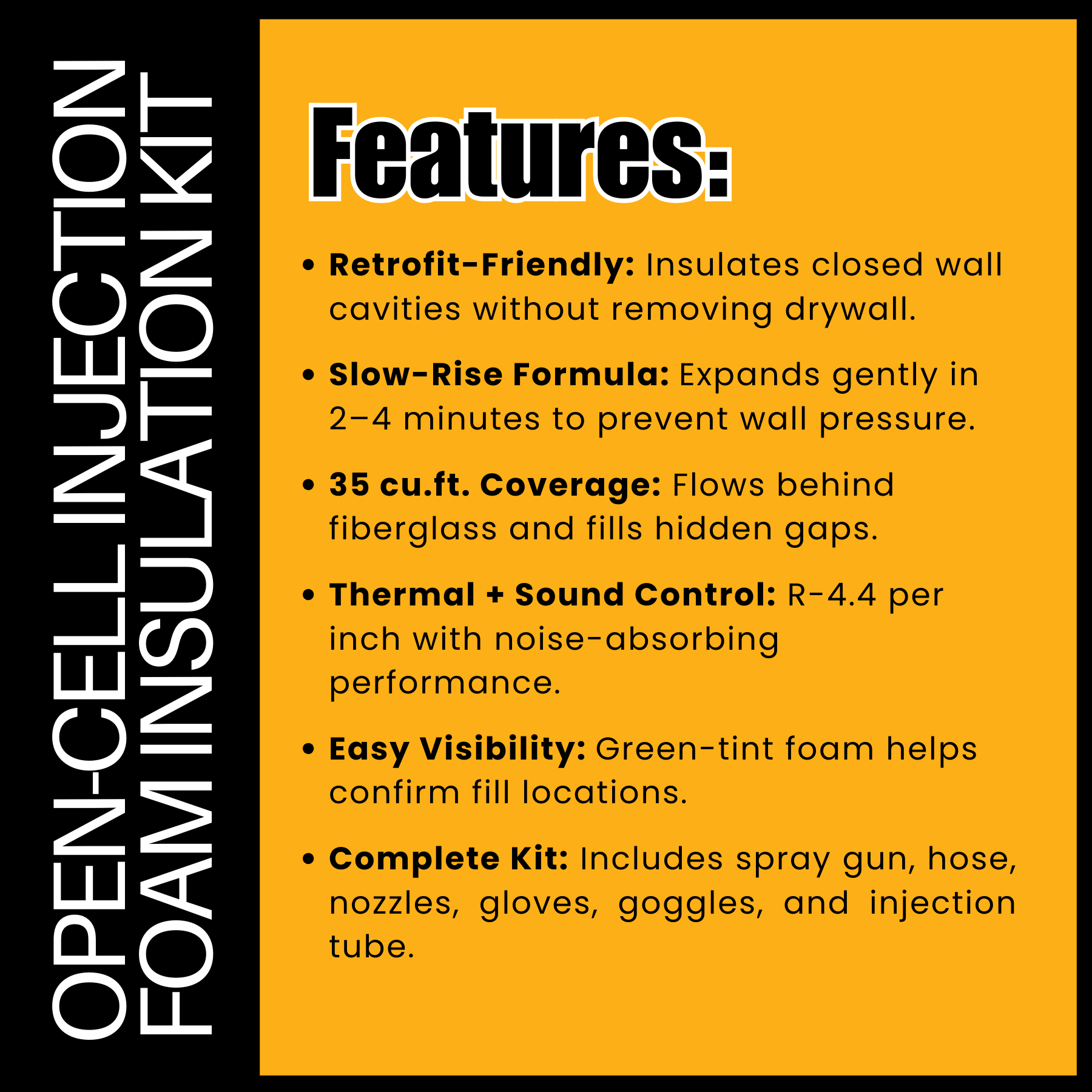 Open-Cell Injection Foam Kit – Retrofit Wall Cavity Insulation (35 cu.ft., Slow-Rise, Green Foam)