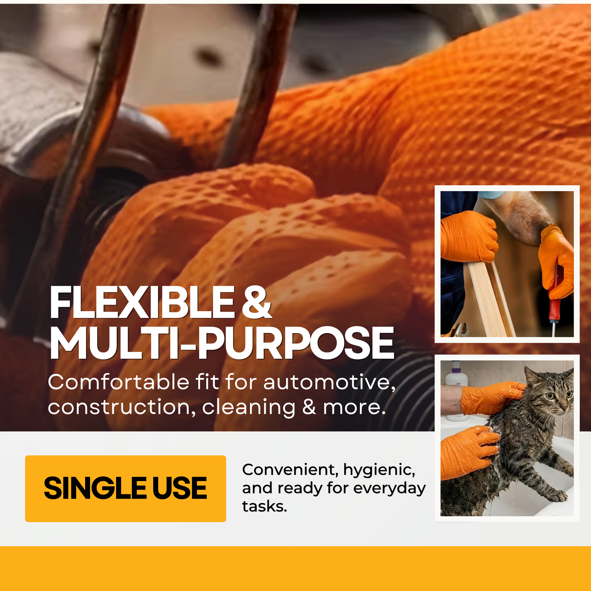 Orange Nitrile Gloves 8 Mil – Heavy Duty Industrial Disposable Gloves with Torque Grip Texture, Powder-Free, Latex-Free (100 Count)