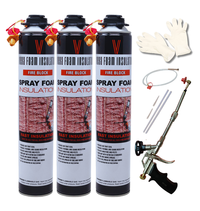 Fire Block Spray Foam Insulation Kit. Closed Cell Foam Thermal and Sound Insulation. Covers up to 20 sqft at 1 inch per Canister.