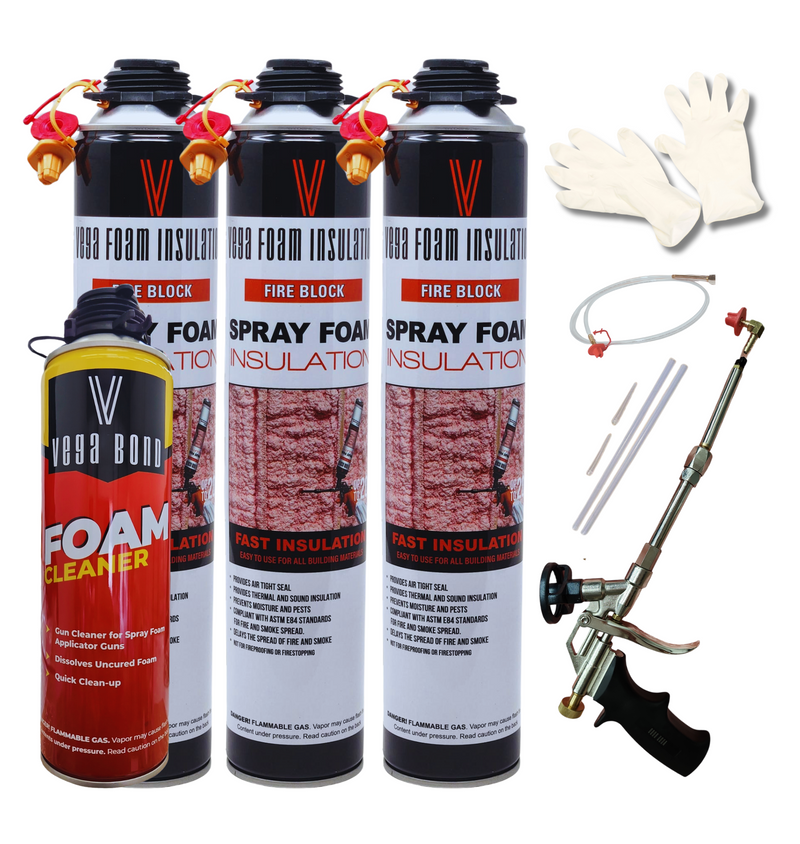 Fire Block Spray Foam Insulation Kit. Closed Cell Foam Thermal and Sound Insulation. Covers up to 20 sqft at 1 inch per Canister.